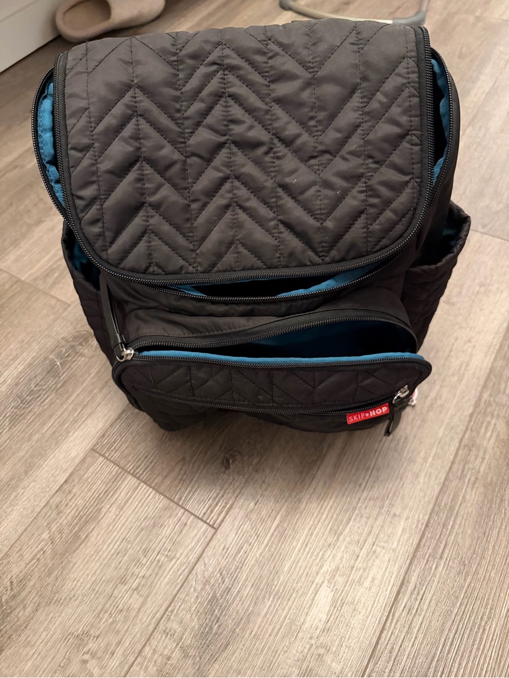 Skip Hop Quilted Black Backpack with Teal Interior